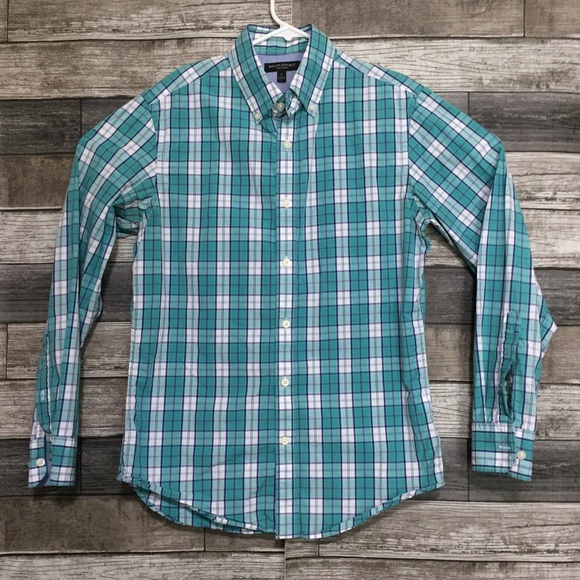 Banana Republic Soft Wash Plaid Button Shirt Men’s S Teal White 100% Cotton - Picture 3 of 9